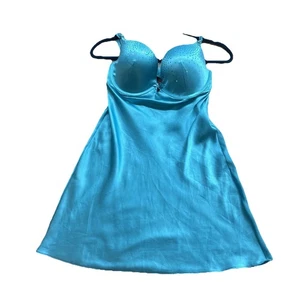 Y2K Victorias Secret Slip Dress Nightie Sequin Satin Applique. Size 36 D large - Picture 1 of 16