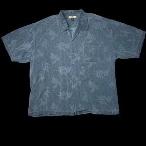 TOMMY BAHAMA Blue 100% Silk Tropical Leaf Woven Button Up Shirt Size XXL Mens - Picture 1 of 5