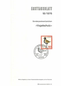 Ersttagsblatt 1976 - Vogelschutz Sonderstempel Bonn - Sammlerstück - Bild 1 von 1