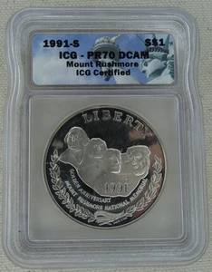1991-S Mount Rushmore Proof Silver Dollar ICG PR 70 US Mint $1 Coin - Picture 1 of 2
