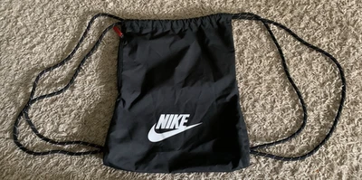 Nike Drawstring Backpack Sackpack Gym Bag with Zipper Pocket Black w/White Logo - Image 1 of 4