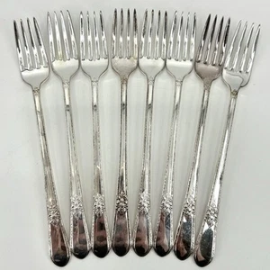 1847 Rogers Bro International ADORATION Silverplate 8 Dinner Forks 7 5/8" - Picture 1 of 5