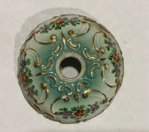 Antique Green Gold Chandelier Canopy Bobeche Capodimonte Porcelain Dish Floral - Picture 1 of 4