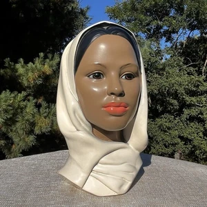Vintage Marwal Chalkware Büste Naher Osten schöne Frau Kopftuch MCM 10" - Bild 1 von 9