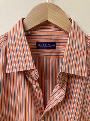 Camisa de vestir a rayas naranja/rojo/azul/blanco usada en excelente estado Ralph Lauren Purple Label 17/43 Foto 1 de 4