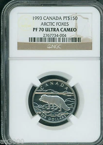 1993 $150 CANADA ARCTIC FOXES PROOF PLATINUM NGC PR70 PF70 PERFECT & SCARCE !! - Picture 1 of 2