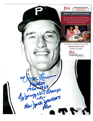 VERN LAW 1960 Inscriptions Signed Autograph 8 x 10 BW Photo Pirates 💎JSA COA - Image 1 of 2