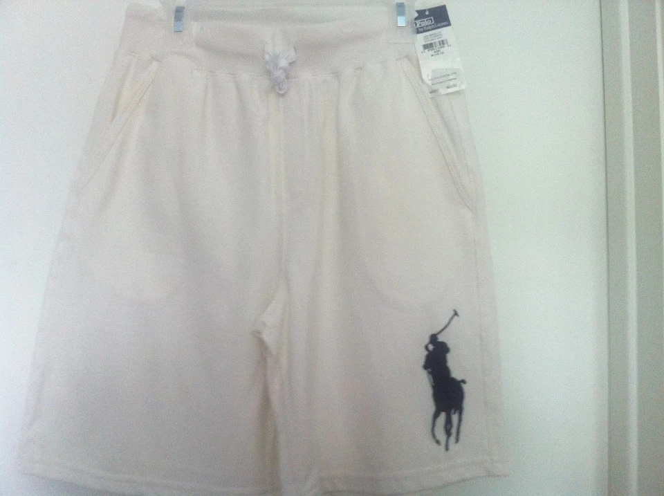 Ralph Lauren Shorts~White Pique~Lg Navy Logo~Size M (10-12)~NWT - Image 1 of 4