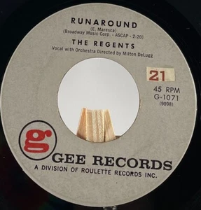 THE REGENTS 45 RPM RUNAROUND / LAURA MY DARLING - VG+ - Bild 1 von 4