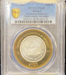 2012 Mo MEXICO 100 PESO NUMISMATIC HERITAGE SOUTHEAST RAILWAY PCGS PL 68 - Picture 1 of 4