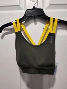 Women's Reebok PlayDry Strap Sports Bra Green Yellow XS Spandex - Picture 1 of 6
