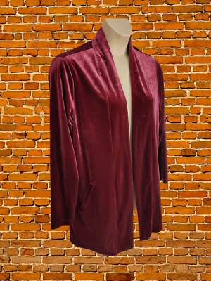 LANDS' END XLARGE WINE CARDIGAN JACKET VELVET OCCASION CASUAL PARTY WOMENS XL - Image 1 of 4