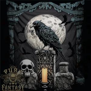 Gothic Totenkopf und Krähe mit Bogen und Mond Herren T-Shirt 100% Baumwolle - Bild 1 von 3