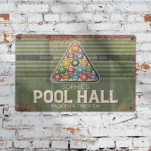 Pool Hall Personalised Rustic Metal Wall Sign / Pool Room Sign / Games Room - Picture 1 of 6