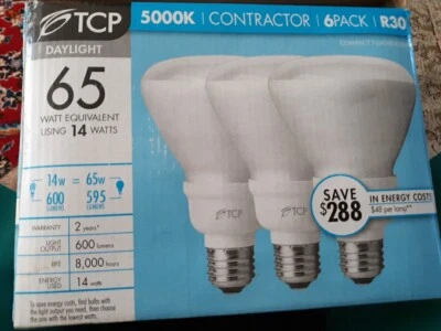 TCP 6-Pack Daylight Bulb, 65W Equivalent Using , 5000K Daylight, R30 - Image 1 of 3