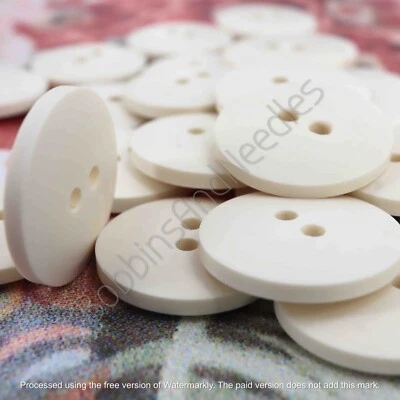 Set of 10 Vintage Casein Buttons Ø 20mm Soft Creamy Finish Two-Hole Design - Image 1 of 4