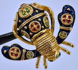 Signed Joan Imperial Bee Brooch Rhinestone Vintage Pin Multi Color - Picture 1 of 7