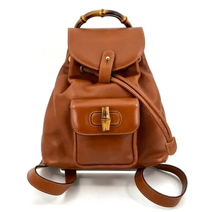 GUCCI Bamboo Backpack Vintage Brown Leather Bag Purse Authentic - Picture 1 of 21