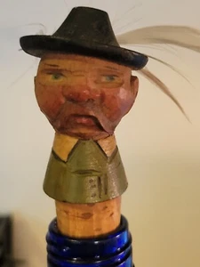 Vintage Anri Rare German man Bottlw Stopper with hat and RARE feather in/on Hat - Picture 1 of 10