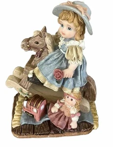 Vintage Turtle King Figurine Girl W/Doll Flower On Rocking Horse 5” x 4” EUC - Picture 1 of 4