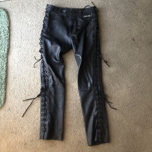 Harley Davidson Genuine Leather Pants Women's Size 36 Black Riding Pants Lace Up