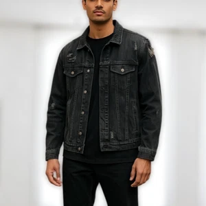 Topman Mens Distressed Trucker Jacket Large Classic Biker Grunge Worn Streetwear - Picture 1 of 18