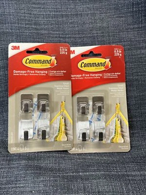 Command Small Stainless Steel Metal Adhesive Hooks New 4 Hooks, 2 pack - Image 1 of 3