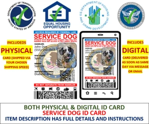 SERVICE DOG ID CARD SINGLE SIDED PHYSICAL & DIGITAL CARD - Picture 1 of 2