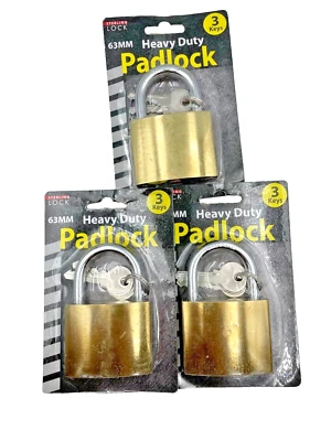 3 Large Padlocks with 3 Keys each 63 MM New - Image 1 of 4