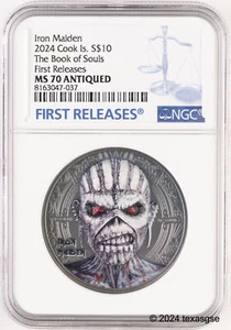2024 Cook Islands Silver $10 Iron Maiden - Book of Souls NGC MS70 First Release - Picture 1 of 2