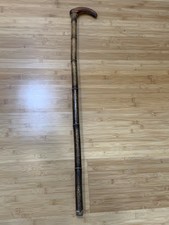 Vintage Antico Cavo Bamboo Legno Bastone/Bastone da Passeggio