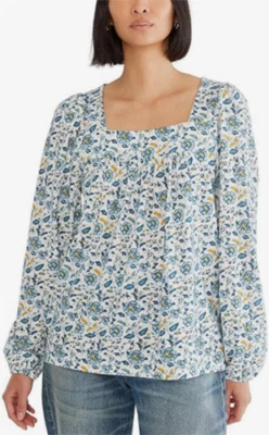 Lucky Brand Women's XL Blue Gold Small Print Floral Knit Top Shirt NWT - Изображение 1 из 4
