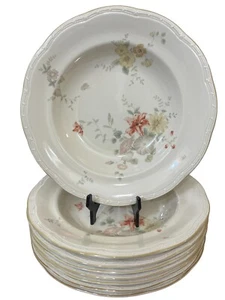 Mikasa Merrie 80's Dinner at Eight Line 8 Rimmed Soup Bowls Wild Flowers EUC - Picture 1 of 9