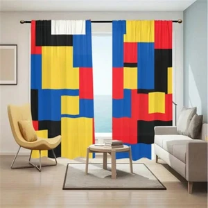 2Pcs Square Geometric Window Curtains Drapes Bedroom Living Room Kitchen - Picture 1 of 16