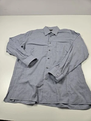 Camisa de Vestir Ermenegildo Zegna Para Hombres XL Azul Cuadros Botón Frontal Algodón Italia Foto 1 de 4