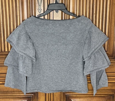 Suéter Top THML Mujer Grande Gris Corto en Niveles Manga Volantes Suave Foto 1 de 4