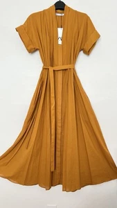 Zara Button Down Midi Shirt Dress Lightweight Belted Pockets Orange Large NWT - Picture 1 of 15