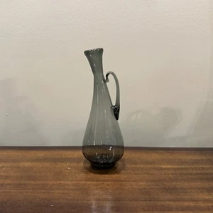 Vintage Smoke Glass Hand Blown Glass Carafe Signed 11” - Picture 1 of 4