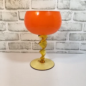 Mid Century Modern Orange & White Cased Glass 10" Compote / Vase - Twisted Stem - Picture 1 of 5