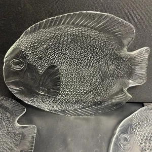 Retro Arcoroc France Fish Plates Pressed Clear Glass 26cm X 21cm Set Of 6 Z1 - Picture 1 of 8