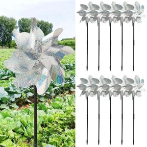 5/10Pcs Windmill Repeller For Bird Garden Lawn Yard Deterrent Silver Pinwheels - Picture 1 of 8