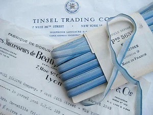 3Yds Vintage French Blue Ombre Rayon Ribbon Ribbonwork Flowers 1/4" - Picture 1 of 1