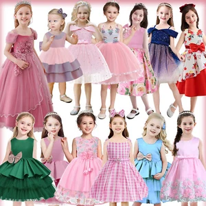 Kids Flower Girls Bridesmaid Dress Up Party Wedding Formal Princess Proms Outfit - Picture 1 of 61