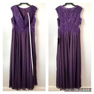 Mac Duggal 20264 Cap Sleeve Appliqué Bodice Gown Aubergine 10 - Picture 1 of 11