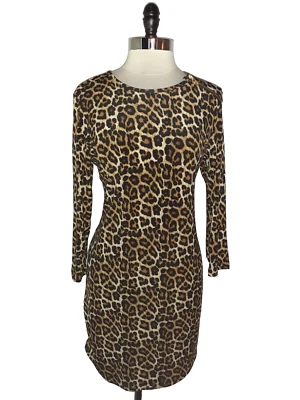 Vestido recto MICHAEL KORS talla L negro marrón estampado animal leopardo manga 3/4 Foto 1 de 4