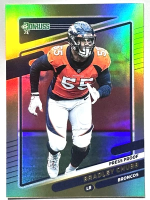 BRADLEY CHUBB Denver Broncos 2021 Donruss GOLD HOLO PRESS PROOF Card #182 - Image 1 of 2