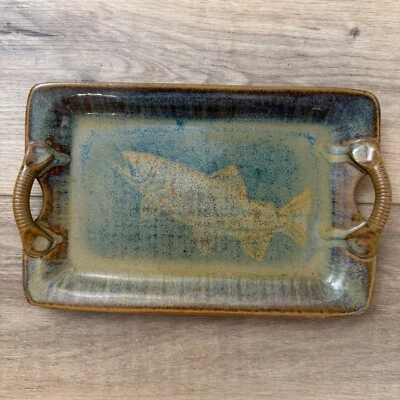 David Ross Pottery Tray Fish Snow Creek Rustic Cabin Fishing Decor Signed Studio - Image 1 of 4