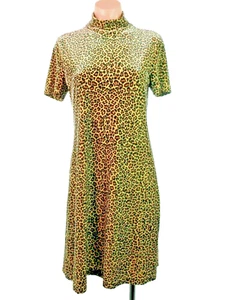 VTG 90s Velvet Skater Dress Liz Claiborne Moc Neck Turtleneck Velvet Leopard M - Picture 1 of 10