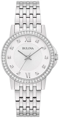 Женские кварцевые часы Bulova с акцентом на кристалл серебро нержавеющая сталь 32 мм 96L297 - Изображение 1 из 4