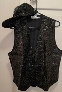 "Hurry up" Sequin Vest And Matching Cap Set Black - Picture 1 of 6